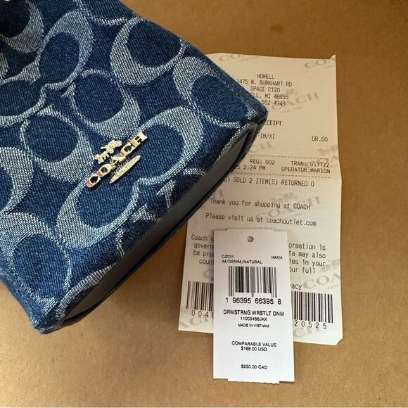 NWT❤️ Coach Drawstring Chain Wristlet Bag Signature Denim Wallet Purse CZ031 - Picture 7 of 13